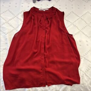 Collective Concepts Red Relaxed Blouse with Mandarin Collar